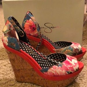 Fun floral & cork platform wedges